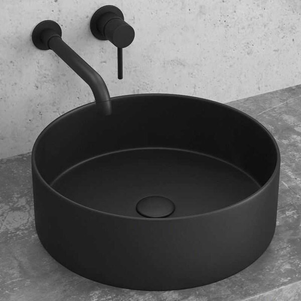 Kamalu lavabo da appoggio rotondo in ceramica nero opaco 35cm | litos-0006b