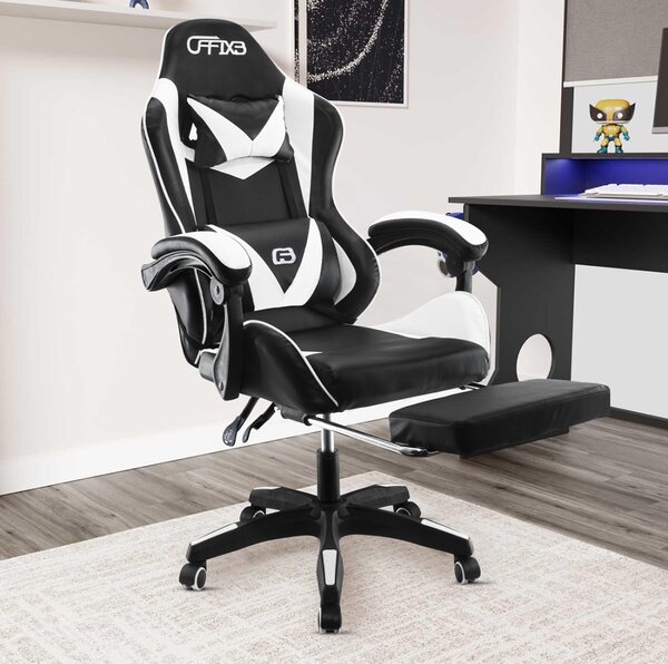 Sedia Gaming con Poggiapiedi in Similpelle Bianco