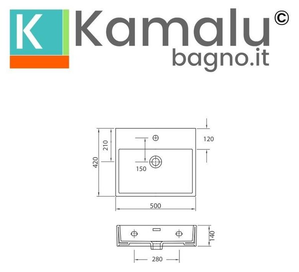 Kamalu lavandino bagno 50cm installazione sospesa in ceramica bianca | litos-df50