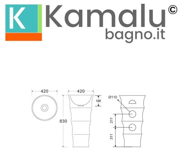Kamalu lavabo da terra freestanding design cilindrico bianco | litos-l42