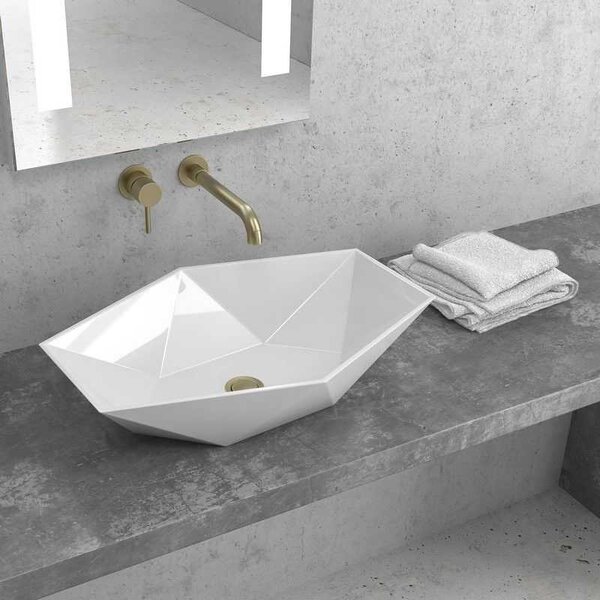 Kamalu lavabo da appoggio 57cm design esagonale bianco | litos-k57