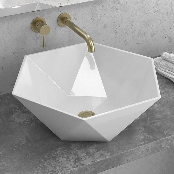 Kamalu lavabo da appoggio 45cm forma esagonale bianca | litos-k45