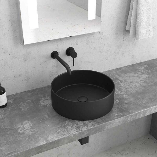 Kamalu lavabo da appoggio rotondo in ceramica nero opaco 35cm | litos-0006b