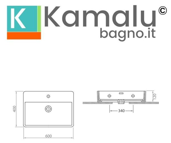 Kamalu lavabo bagno sospeso 60 cm in ceramica bianca | litos-cn60