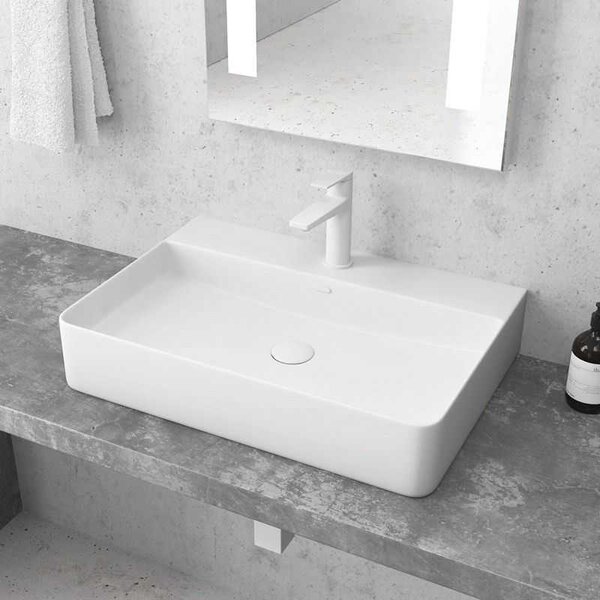 Kamalu lavabo appoggio rettangolare in ceramica bianca opaca | litos-cbm500