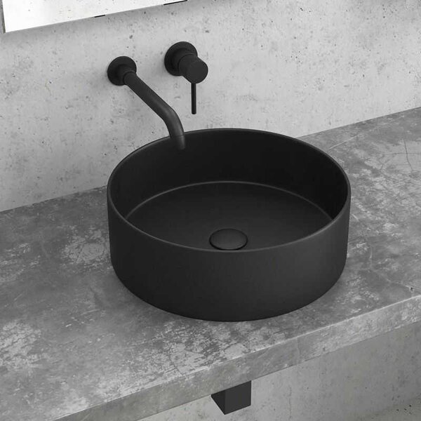 Kamalu lavabo da appoggio rotondo in ceramica nero opaco 35cm | litos-0006b