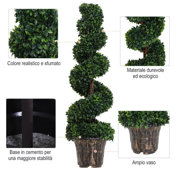 Outsunny Pianta Artificiale Bosso a Spirale (Ф32cm x 120cm), Verde Decorativo per Interni ed Esterni, con Vaso Incluso|Aosom