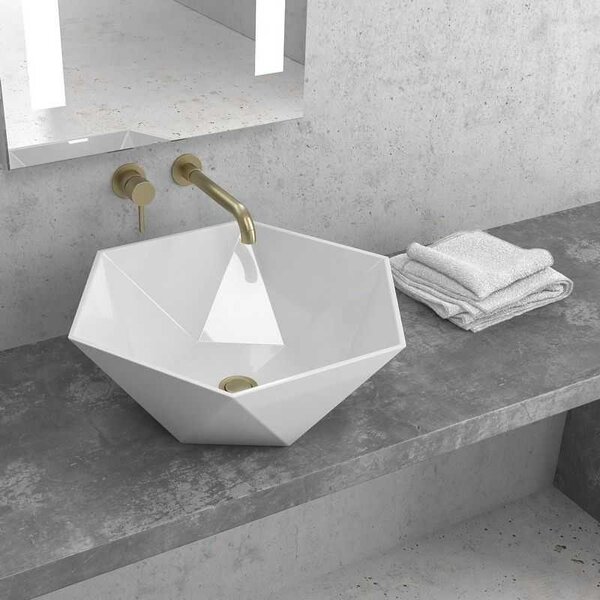 Kamalu lavabo da appoggio 45cm forma esagonale bianca | litos-k45
