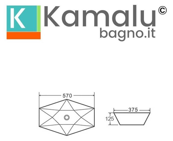 Kamalu lavabo da appoggio 57cm design esagonale bianco | litos-k57