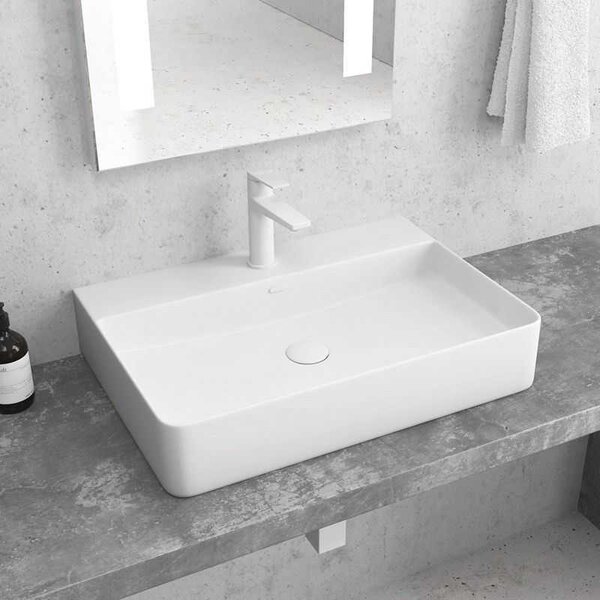 Kamalu lavabo appoggio rettangolare in ceramica bianca opaca | litos-cbm500