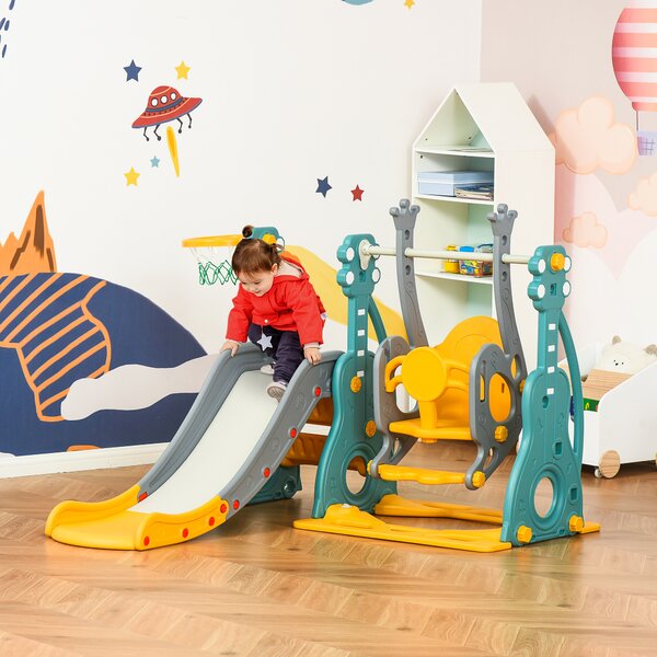 HOMCOM Scivolo per Bambini 18 Mesi-3 Anni con Altalena Regolabile e Canestro in HDPE Multicolore 152x149x107cm|Aosom