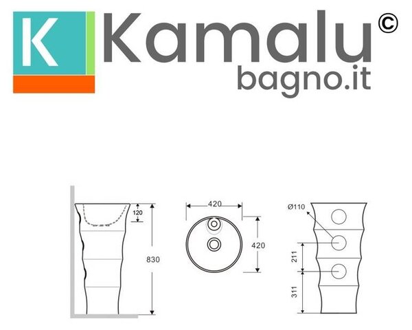 Kamalu lavabo da terra monoblocco altezza 83cm bianco | litos-kely3800