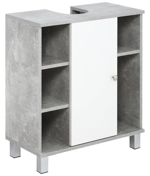 Mobile Sotto Lavabo Bagno 6 Ripiani 1 Anta 60x30x68 cm in Legno Grigio