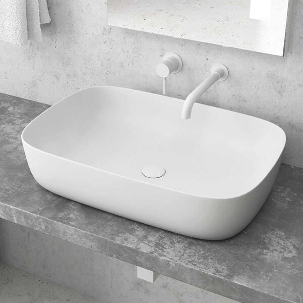 Kamalu lavabo da appoggio rettangolare colore bianco opaco 60cm | mil-lb