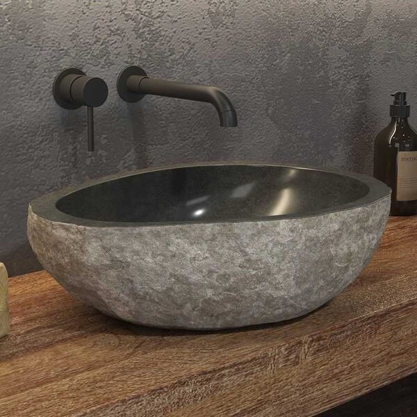 Kamalu lavabo da appoggio in pietra di fiume grigia 40-45 cm | litos-river4