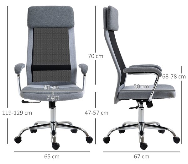 Vinsetto Sedia da Ufficio Ergonomica Girevole con spessa imbottitura e rivestimento in tessuto, Altezza Regolabile e Dondolamento,Grigio| Aosom Italy