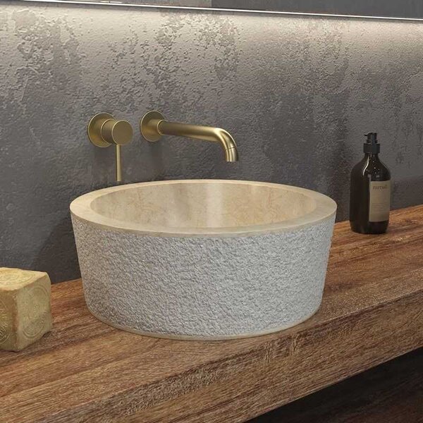 Kamalu lavabo da appoggio rotondo in marmo crema 40cm | litos-tc40