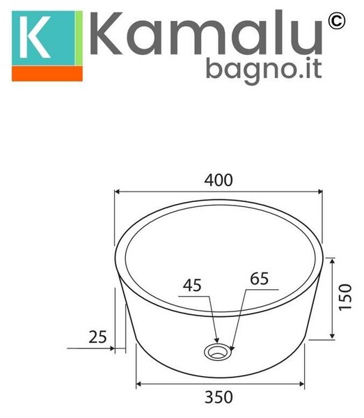 Kamalu lavabo bagno design rotondo in marmo nero 40cm | litos-tn40