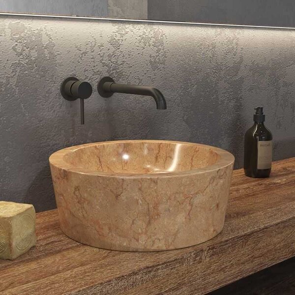 Lavabo design rotondo in marmo rosso diametro 40cm | Litos-TR40 - KAMALU