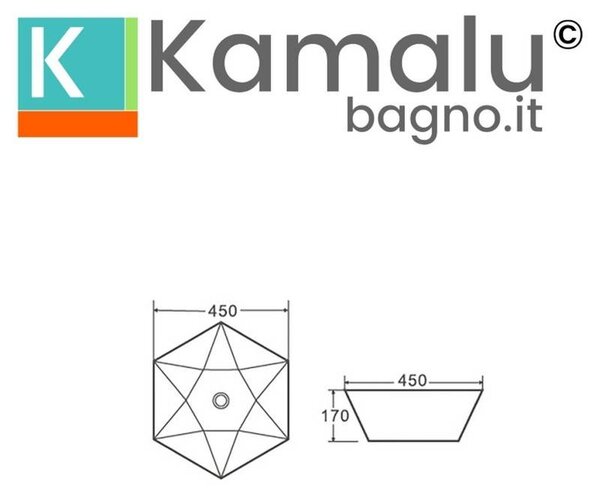 Kamalu lavabo da appoggio 45cm forma esagonale bianca | litos-k45