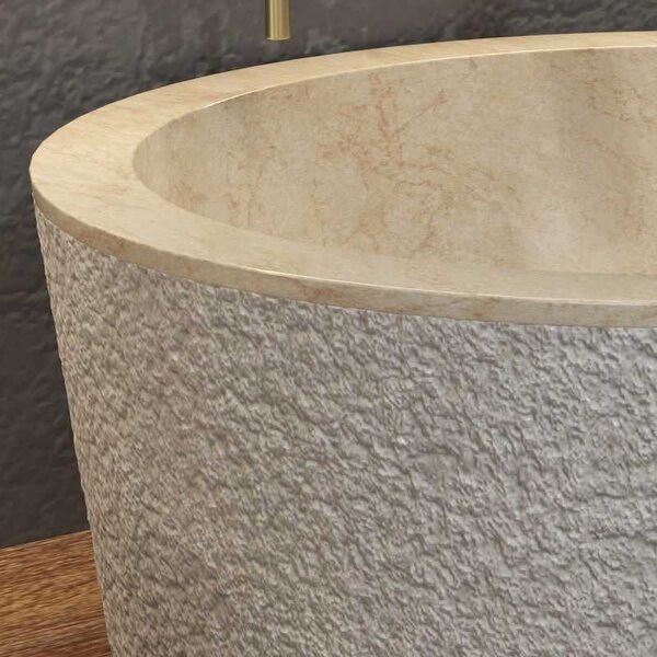 Kamalu lavabo da appoggio rotondo in marmo crema 40cm | litos-tc40