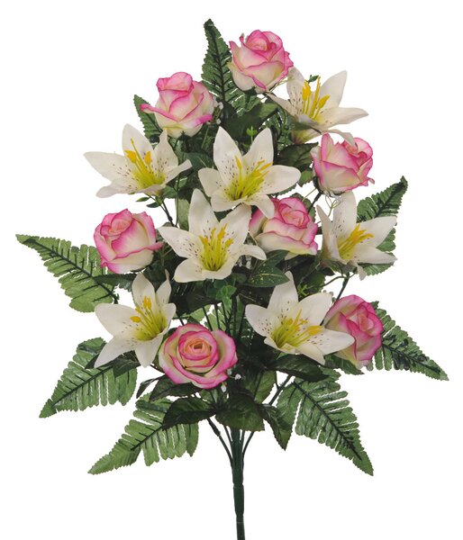Set 2 Bouquet Artificiali Frontale Composto da 14 Rose e Lilium H 55 cm