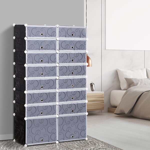 Homcom Scarpiera fai da te 16 Cubi Guardaroba Modulare Scarpiera Cubi, Bianco e Nero in Plastica, a 6 Ripiani 2 Righe 95 x 37 x 160cm|Aosom