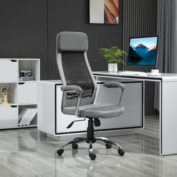 Vinsetto Sedia da Ufficio Ergonomica Girevole con spessa imbottitura e rivestimento in tessuto, Altezza Regolabile e Dondolamento,Grigio| Aosom Italy