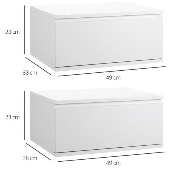 HOMCOM Set 2 Comodini Sospesi Salvaspazio con Cassetto in Legno e MDF, Comodini Sospesi Camera da Letto, 49x38x23 cm, Bianco | Aosom Italy