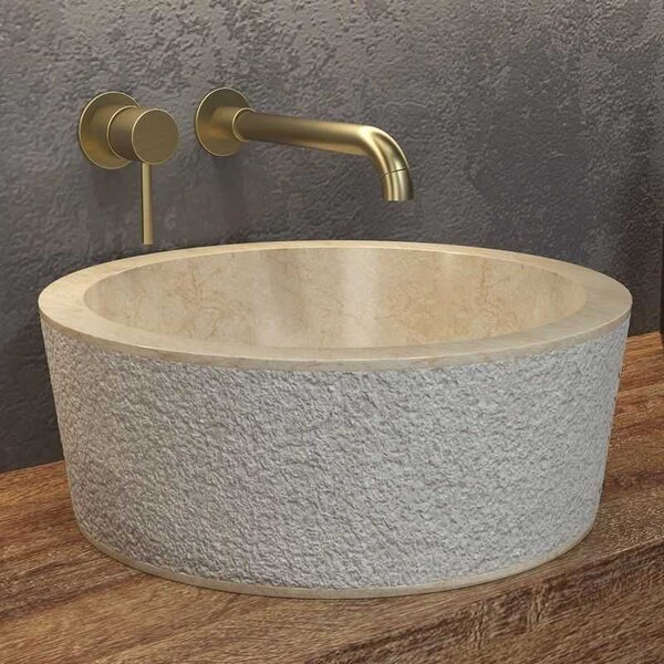 Kamalu lavabo da appoggio rotondo in marmo crema 40cm | litos-tc40