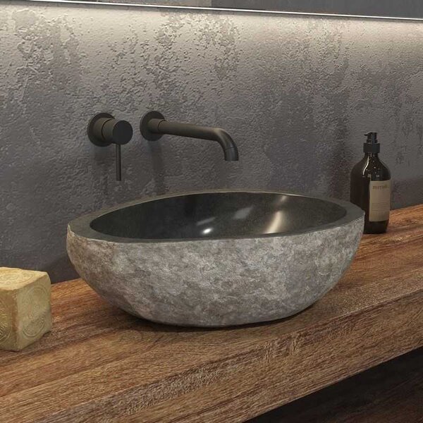 Kamalu lavabo da appoggio in pietra di fiume grigia 40-45 cm | litos-river4