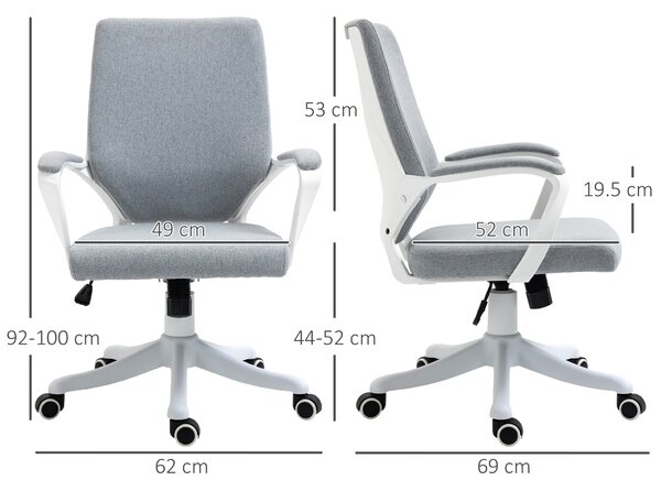 Vinsetto Sedia da Scrivania Girevole Ergonomica con Rotelle, Sedia da Ufficio con Altezza Regolabile e Funzione Dondolo, in Lino, Grigio | Aosom Italy