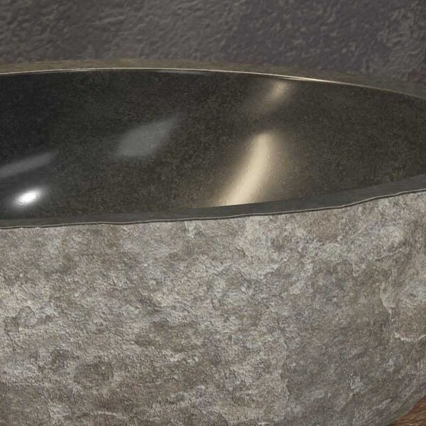 Kamalu lavabo da appoggio in pietra di fiume grigia 40-45 cm | litos-river4
