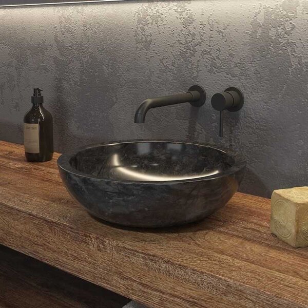 Lavabo bagno design da appoggio in marmo nero 40cm | Litos-EN40 - KAMALU