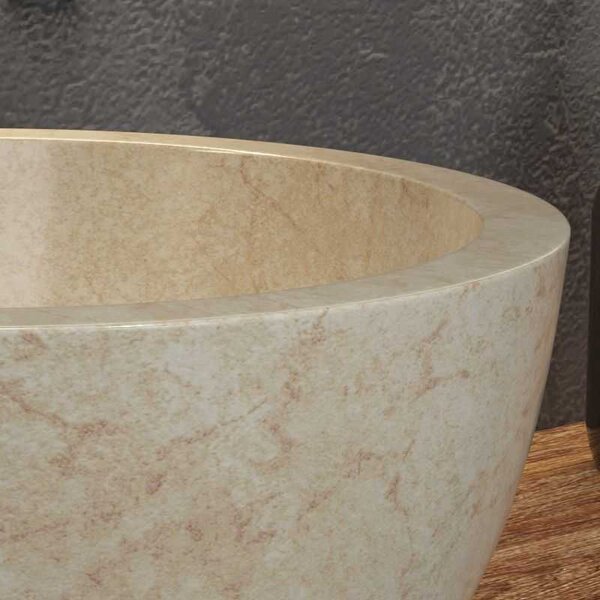 Kamalu lavabo bagno design a ciotola in marmo colore crema 40cm | litos-lc40