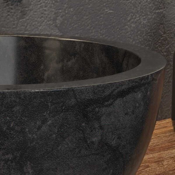 Kamalu lavabo bagno design a ciotola in marmo nero 40cm | litos-ln40