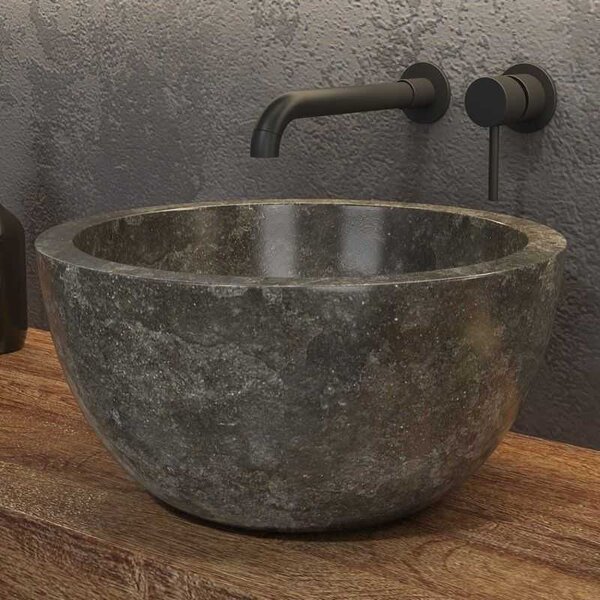 Kamalu lavabo bagno da appoggio in marmo grigio 40cm | litos-lg40