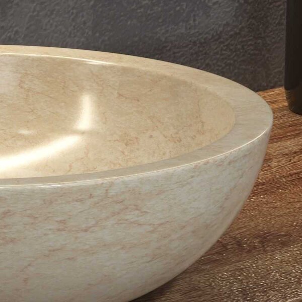 Kamalu lavabo bagno da appoggio in marmo crema 40cm | litos-ec40