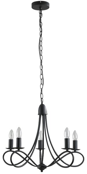 HOMCOM Lampadario con 5 candelieri pieghevole altezza regolabile vintage in acciaio nero Diametro 58 x 45cm|Aosom