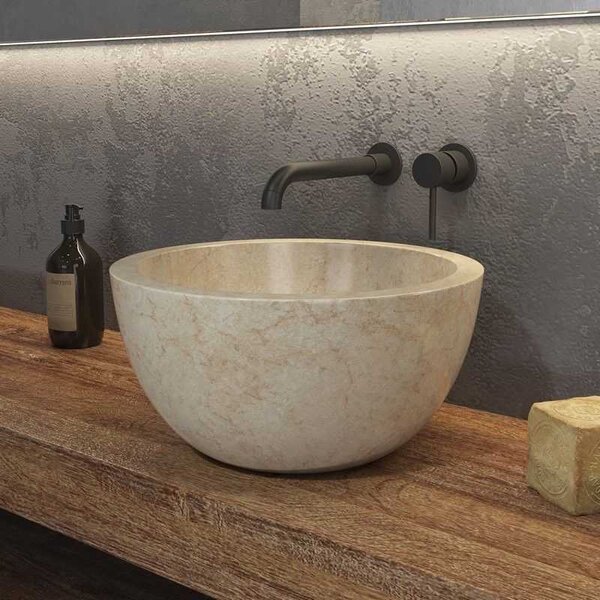 Kamalu lavabo bagno design a ciotola in marmo colore crema 40cm | litos-lc40