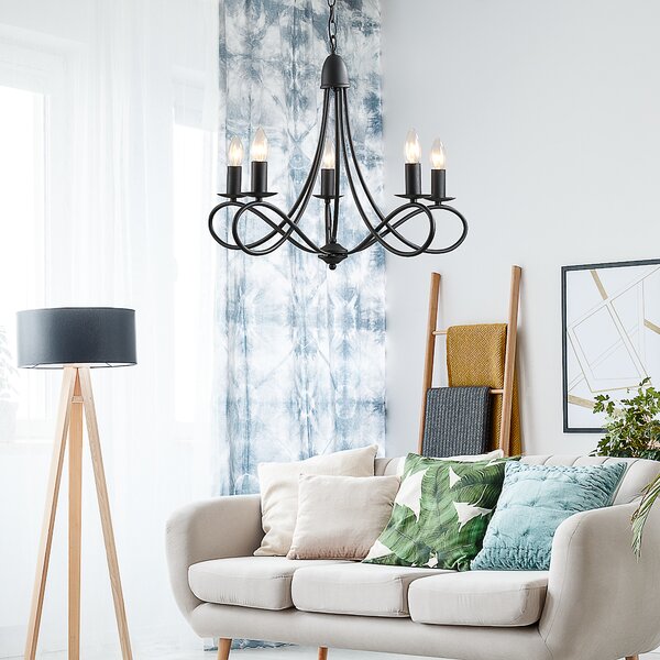 HOMCOM Lampadario con 5 candelieri pieghevole altezza regolabile vintage in acciaio nero Diametro 58 x 45cm|Aosom