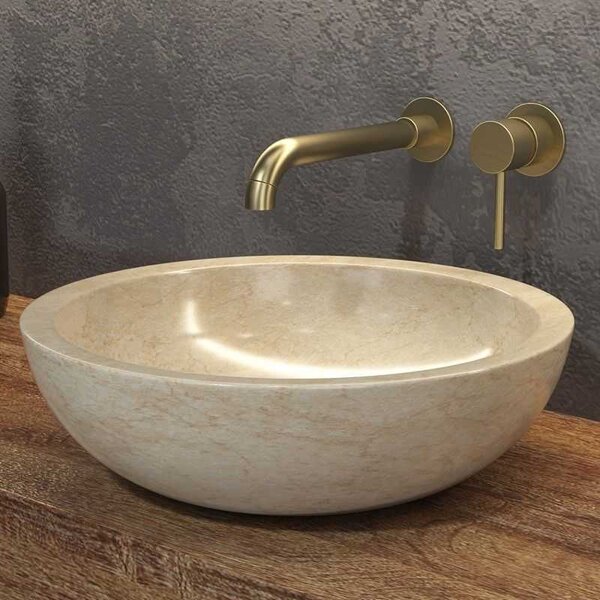 Kamalu lavabo bagno da appoggio in marmo crema 40cm | litos-ec40