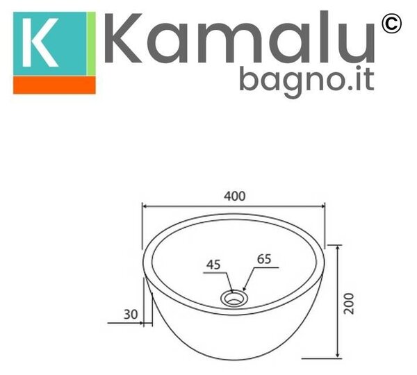 Kamalu lavabo bagno da appoggio in marmo grigio 40cm | litos-lg40