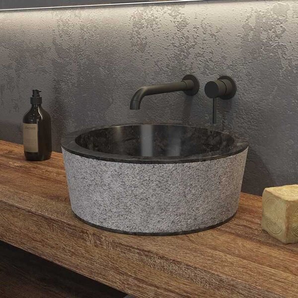 Kamalu lavabo bagno design rotondo in marmo nero 40cm | litos-tn40