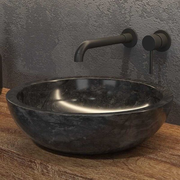 Lavabo bagno design da appoggio in marmo nero 40cm | Litos-EN40 - KAMALU