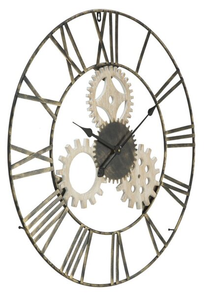 Orologio da Muro Ingranaggi Ø70x4,5 cm in Ferro e MDF Nero