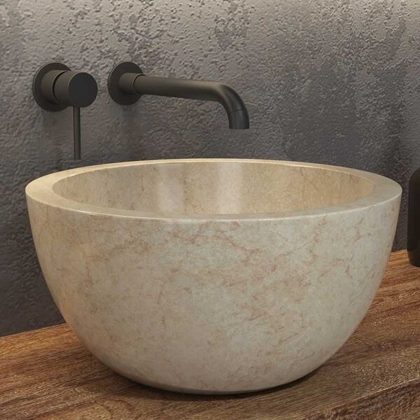 Kamalu lavabo bagno design a ciotola in marmo colore crema 40cm | litos-lc40
