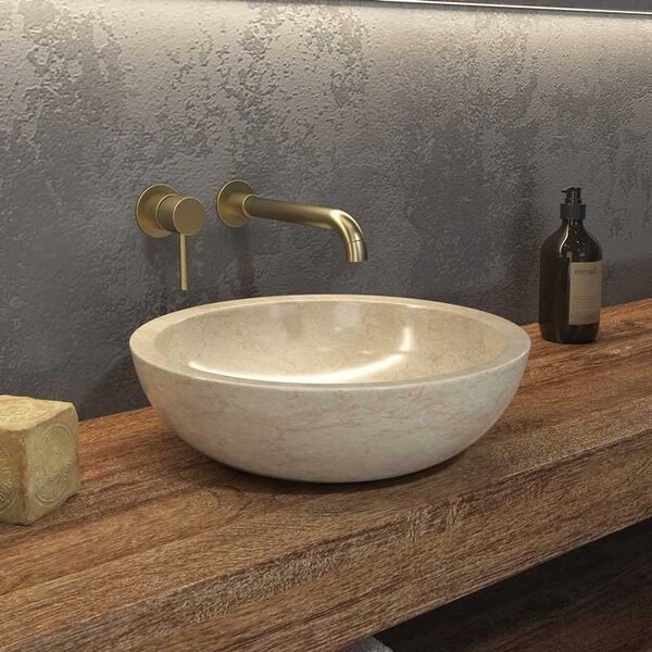 Kamalu lavabo bagno da appoggio in marmo crema 40cm | litos-ec40