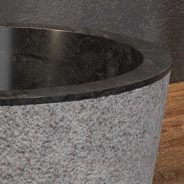 Kamalu lavabo bagno design rotondo in marmo nero 40cm | litos-tn40
