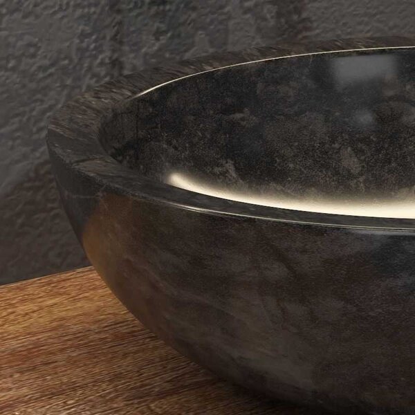 Lavabo bagno design da appoggio in marmo nero 40cm | Litos-EN40 - KAMALU
